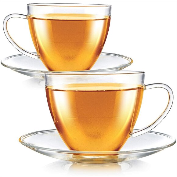 NIB – TEABLOOM Royal Collection 12oz 2 Clear Teacup & Saucer Sets - Picture 1 of 6